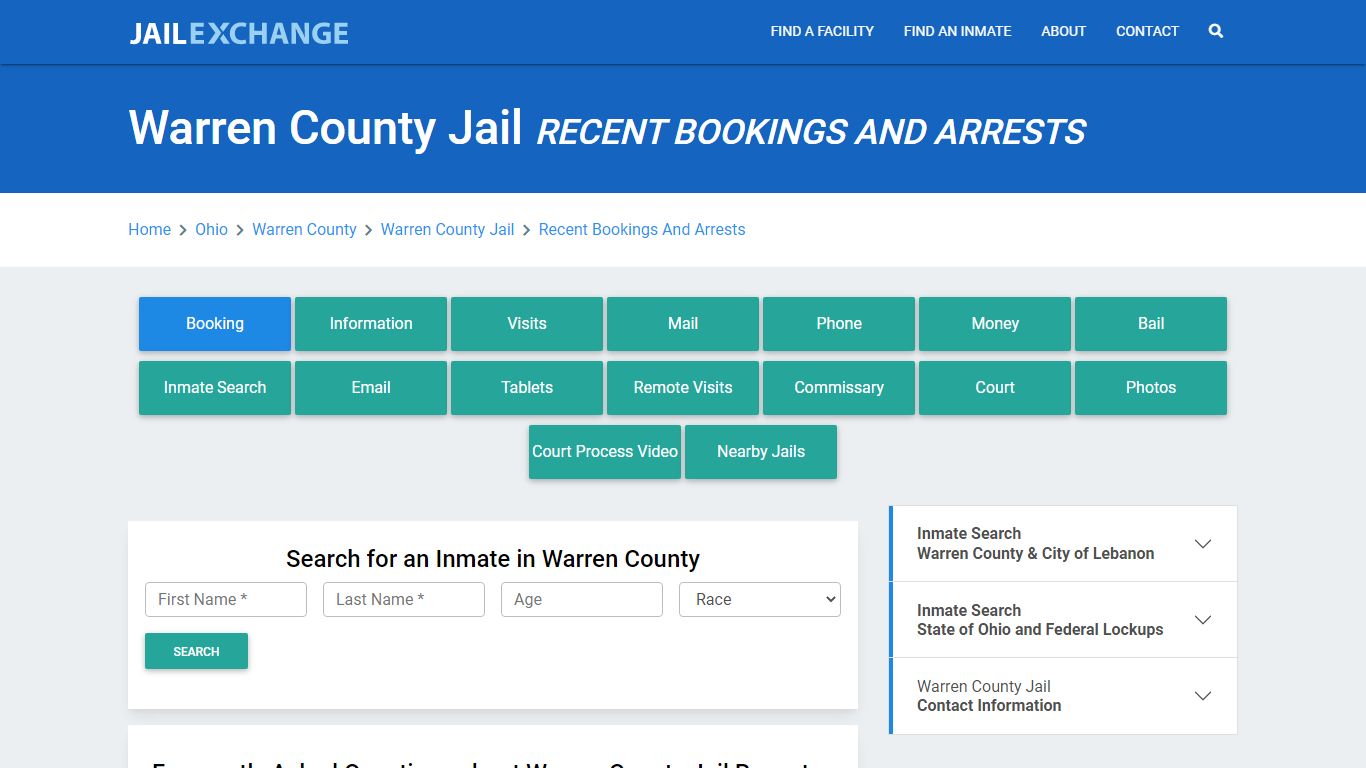 Warren County Jail OH Recent Arrests and Bookings - Jail Exchange